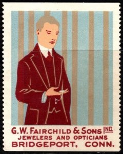 Vintage US Poster Stamp G.W. Fairchild And Sons Inc. Jewelers And Opticians