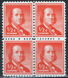 ZAYIX US 1030 MNH 1/2c red orange Benjamin Franklin block 021823-S30