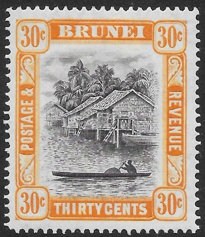 BRUNEI SG88 1947 30c BLACK & ORANGE MTD MINT*