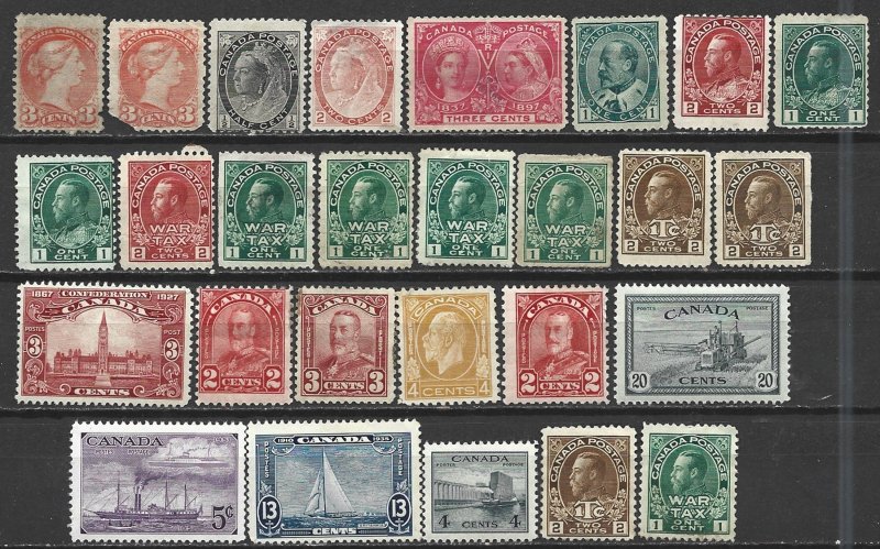 COLLECTION LOT 7490 CANADA 27 MOSTLY UNG STAMPS 1870+ CLEARANCE