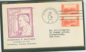 US 741 1934 2c grand canyon pair on an addressed, typed fdc with a washington stamp club of the air cachet and a washington, d c