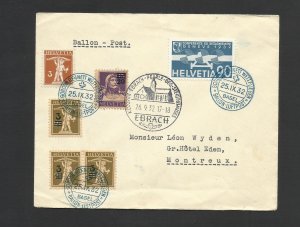 SWITZERLAND 1932 LETTRE TO FRANCE MONTREUX WITH HIGH VALUE STAMPS USED