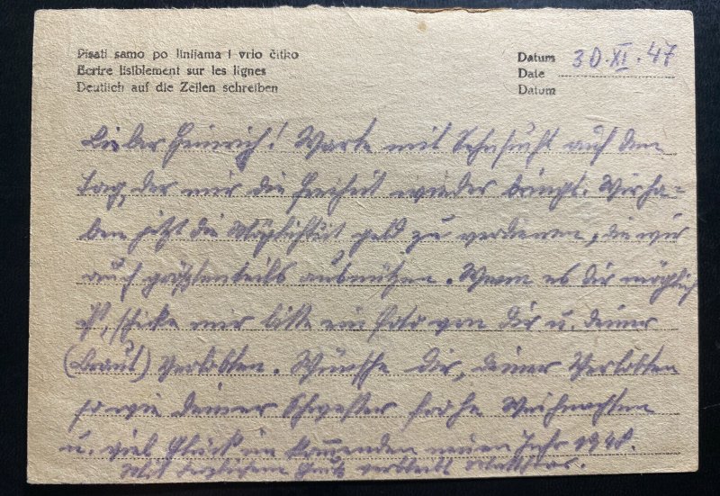 1947 Yugoslavia German Prisoner POW Camp Sheet Cover To Germany