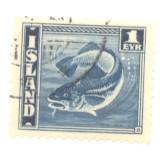 Iceland Sc 217 1939 1e codfish stamp used