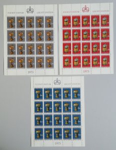 Liechtenstein Drinking Vessels Prince's Collection 3v Full Sheets 1973 MNH