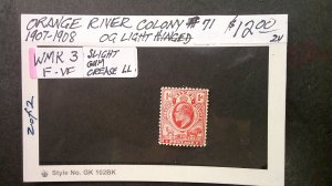 Orange River Colony (South Africa) 1907-1908 Scott# 71 OG Light Hinge WMK 3