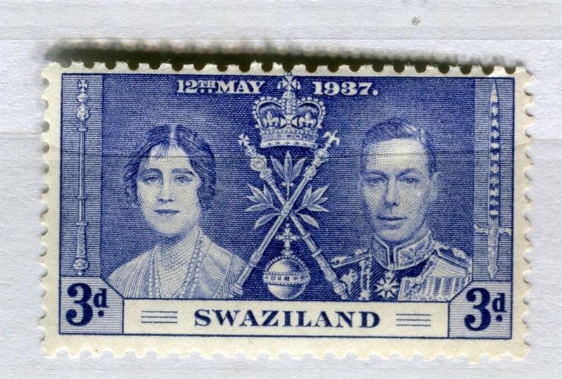 SWAZILAND; 1937 early GVI Coronation issue fine Mint hinged 3d. value