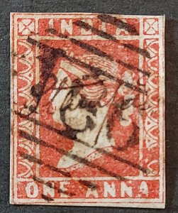 1854-55 Queen Victoria 12 1 Anna Red Die I, Used , Imperf, Hinged SG#12