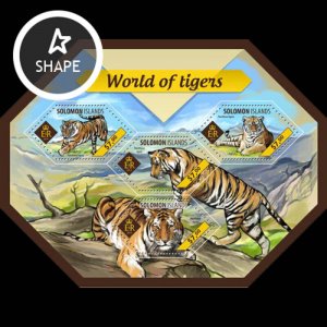Solomon Islands 2014 World of Tigers 4 Stamp Hexagon Sheet 19M-433