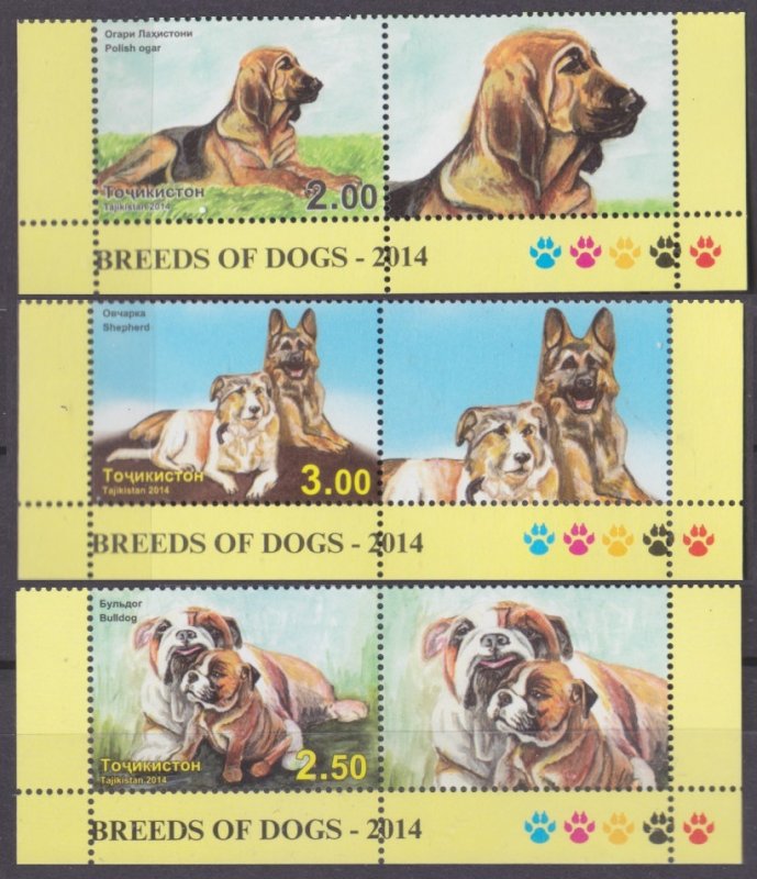 2014 Tajikistan  677-679+Tab Dogs 7,50 €