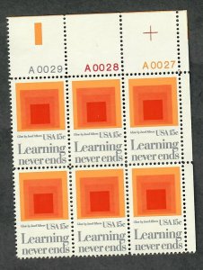 1833 Learning Never Ends MNH Plate Block UR