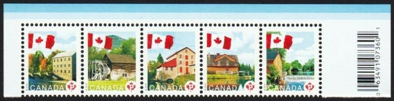 FLAG over MILL = Se-tenant strip of 5 w/BARCODE from SS = Canada 2010 #2350 MNH