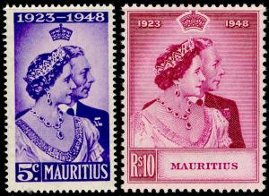 MAURITIUS SG270-271, ROYAL SILVER WEDDING set, NH MINT. Cat £17.