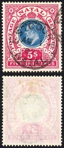 Natal SG140 5/- Postage Revenue Cat 15 pounds 1 Aug 1907 Estcourt  Pmk