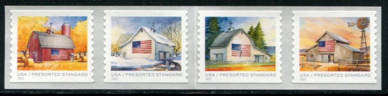 5687a US (10c) Flags on Barns SA spaced coil, MNH strip/4 w/o back #