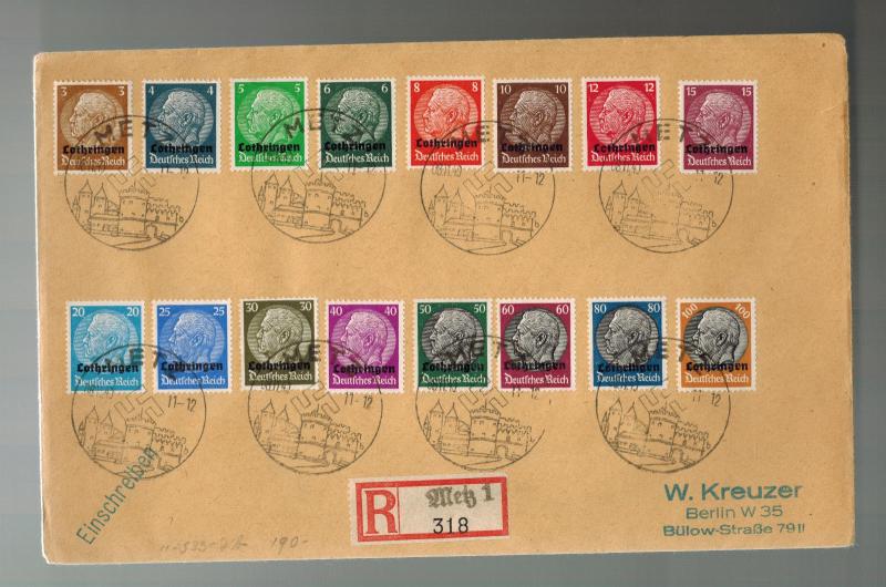 1940 Metz Germany Lothringen Cover Overprinted Full Set to Berlin