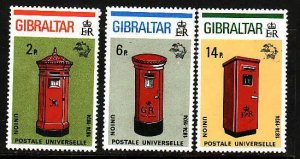 Gibraltar-Sc#307-9- id7-unused NH set-Mail boxes-Pillar Boxes-1973-