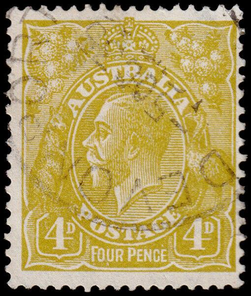 Australia Scott 118, Perf. 13.5 x 12.5, Olive Bister (1933) Used F-VF M