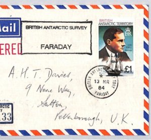 BRITISH ANTARCTIC TERRITORY £1 Cover *FARADAY* Registered 1984 Peterborough ZT56