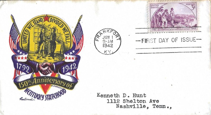 1942 FDC, #904, 3c Kentucky 150th, Fleetwood