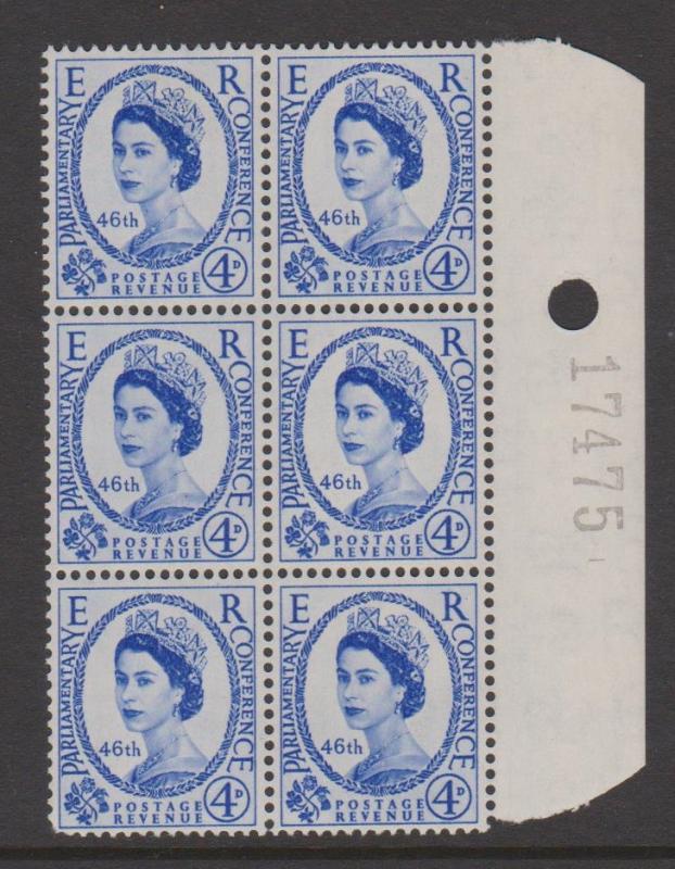 Great Britain 1957 Parliamentary Conference Sc#337 Plate Block of 6 Mint MNH