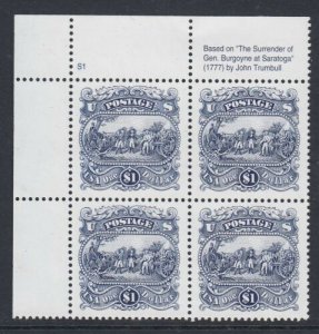 1994 Revolutionary War Saratoga Plate Block Of 4 $1 Stamps, Sc# 2590, MNH, OG