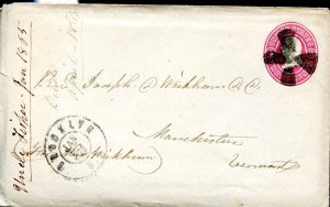 UNITED STATES 3c EMBOSSED ENVELOPE TO JOSEPH DRESSER WICKHAM(BIO ACCOMPANIES)