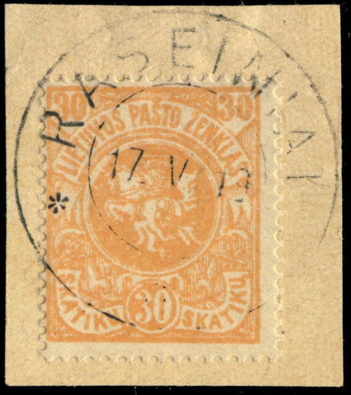 LITUANIE / LITHUANIA - 1919 - RASEINIAI cds on Mi.43 on piece