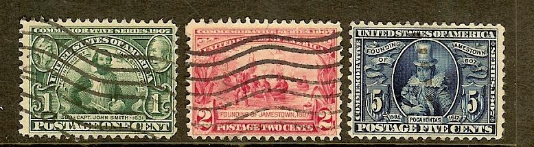 Scott #'s 328-330, Jamestown Expo, Fine Centering, Used