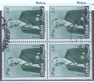 Lebanon, Scott #344, Used, block of 4