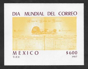 SE)1987 MEXICO, WORLD POST DAY 600P SCT 1526, IMPERFORATED SS, MNH