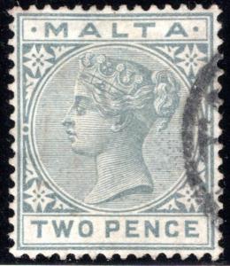 10 Malta, 2p Gray, wmk. 2, p.14, used, EF/XF