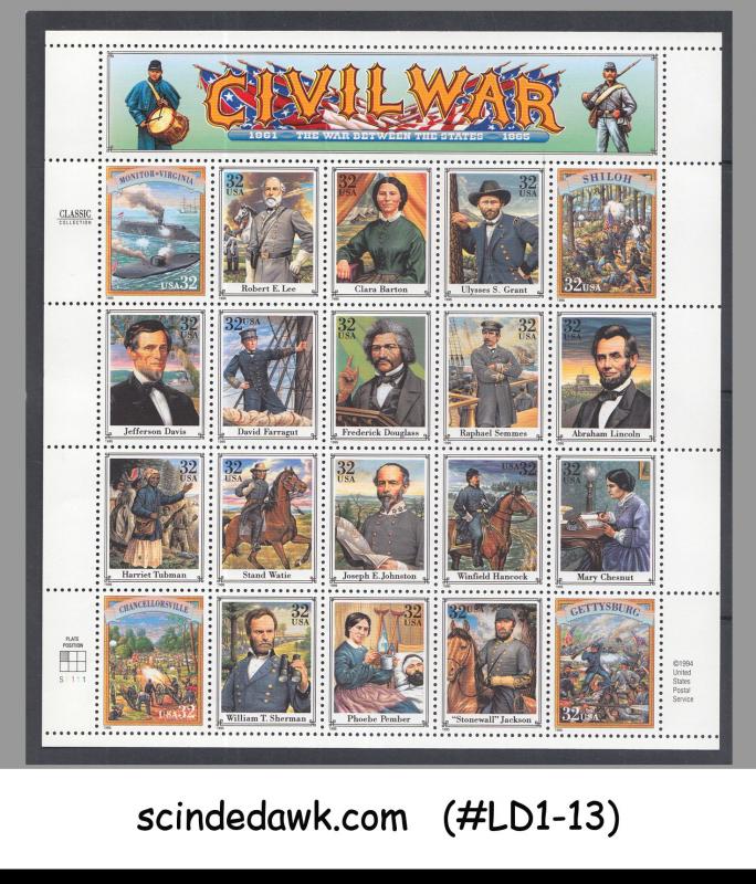 USA - 1994 CIVIL WAR MINIATURE SHEET MINT NH