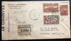 1942 Mexico City Mexico Commercial Censored Cover To Attleboro MA USA