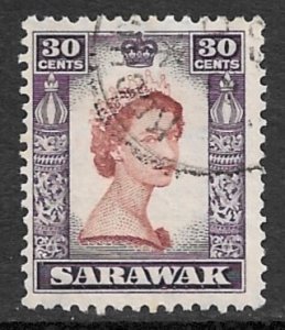 SARAWAK 1955-57 30c QE2 Portrait Issue Sc 207 VFU