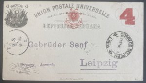 1885 Peru Postal Stationery Postcard Cover To Leipzig Germany