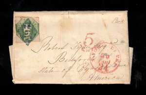 Great Britain #5 Used With Rare Blue Cancel On Cover To PENN USA