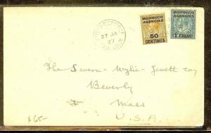 MOROCCO AGENCIES (P1206B) 1927  KGV 50C+1F CASABLANCA TO USA