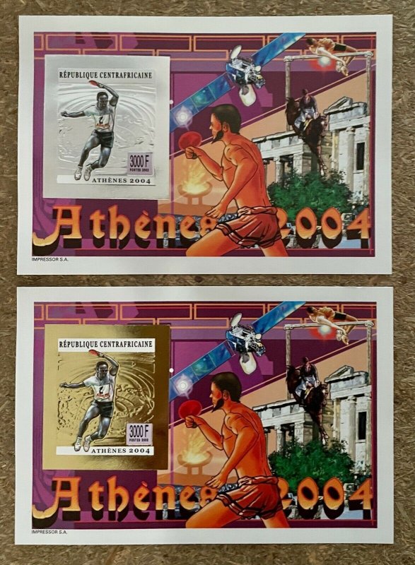 Stamps Deluxes blocs Olympic Games Ping-Pong Athénes 2004 Gold&Silver CentralAfr