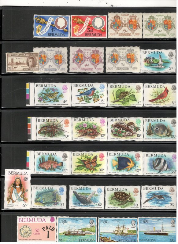 BERMUDA COLLECTION ON STOCK SHEET, ALL MINT, MOSTLY MNH