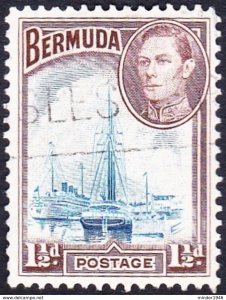 BERMUDA 1943 KGVI 1.5d Blue & Purple-Brown SG111a Fine Used