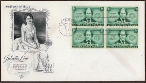 U.S.A. SC#974 Juliette Low - Girl Scout Stamp BLK of 4 - Art Craft (1948) FDC