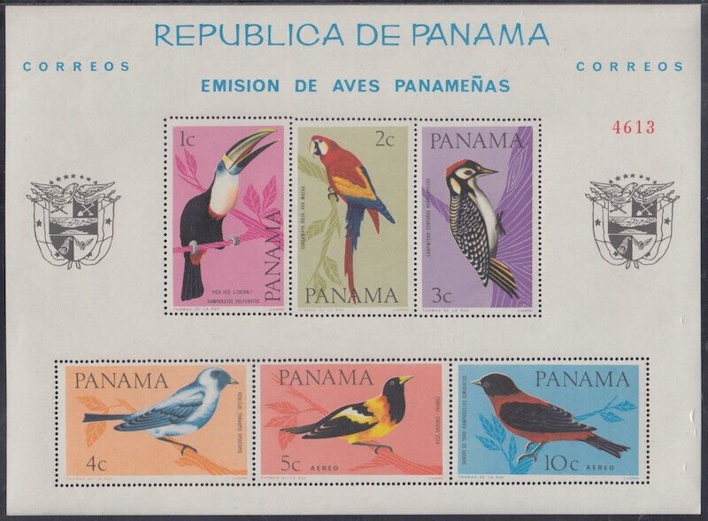 PANAMA SC # C338a CPL MNH SOUVENIR SHEET of 6 DIFF BIRDS