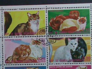 GUINEA EQUATORIAL-1974- COLORFUL BEAUTIFUL LOVELY  CATS CTO SHEET- VERY FINE