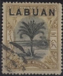 Labuan 75 (used) 3c Sago palm, bister & black (1897)