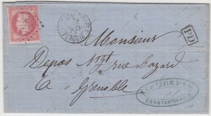 France Office in Turkey, 1872, Scott 36, 80c Cover  (Constantinople to Grenoble)