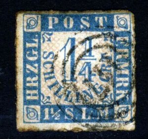 SCHLESWIG-HOLSTEIN GERMANY 1864 1¼ Shillings Pale Blue Rouletted SG 59 VFU