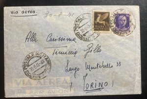 1941 Italy Military Airmail Cover To Torino