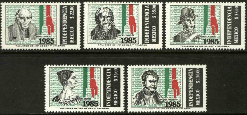 MEXICO 1398-1402, 175th Anniv of Independence stamps set MINT, NH. F-VF.