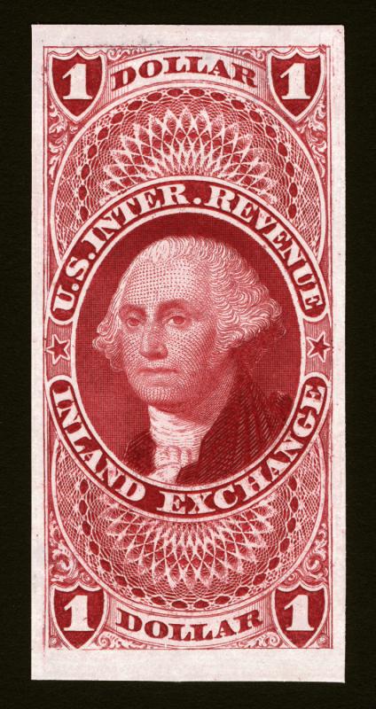 #R69P $1 1862-71 Red Inland Exchange XF MNH Imperf Plate Proof on India VF Rare